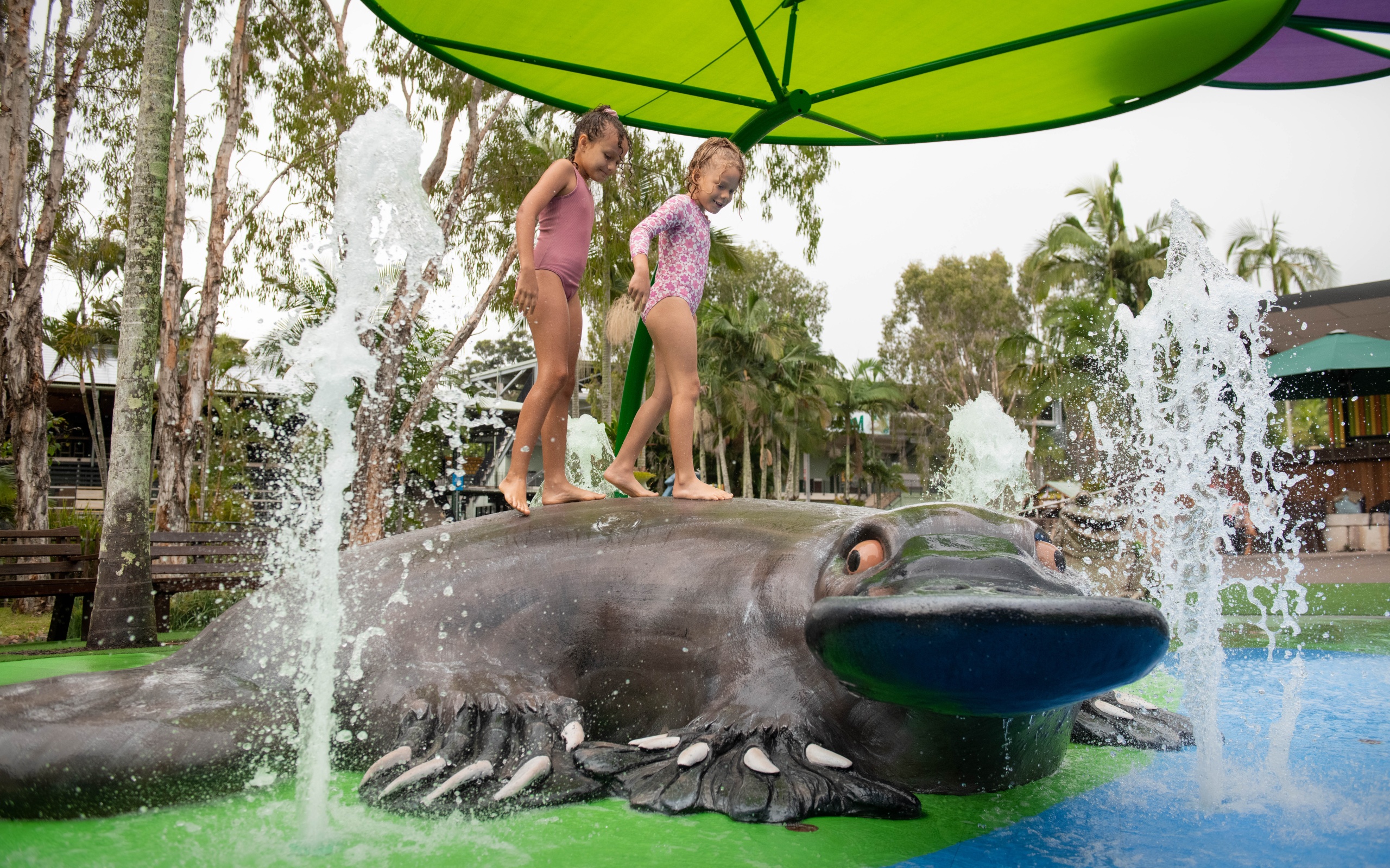 Kids at Water Park ontop of platypus
